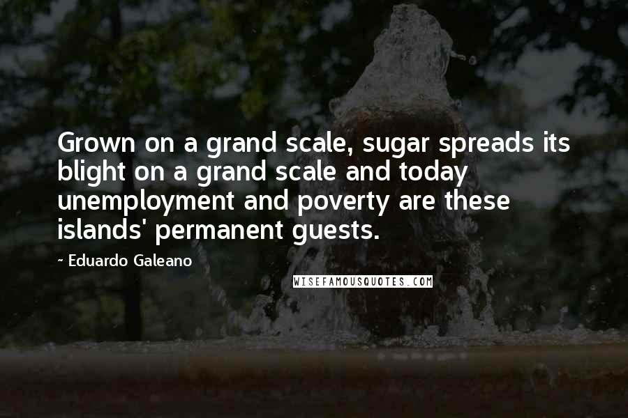 Eduardo Galeano Quotes: Grown on a grand scale, sugar spreads its blight on a grand scale and today unemployment and poverty are these islands' permanent guests.