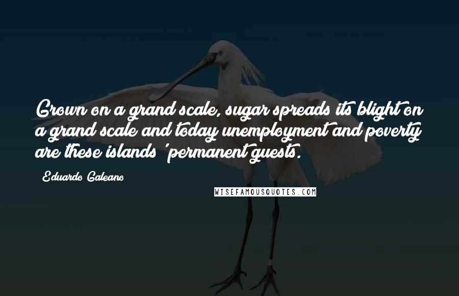 Eduardo Galeano Quotes: Grown on a grand scale, sugar spreads its blight on a grand scale and today unemployment and poverty are these islands' permanent guests.