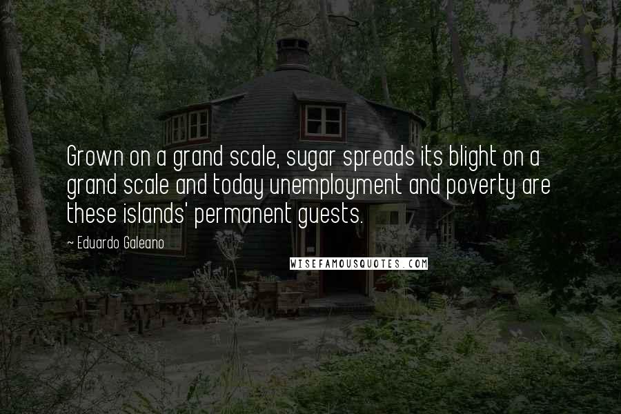 Eduardo Galeano Quotes: Grown on a grand scale, sugar spreads its blight on a grand scale and today unemployment and poverty are these islands' permanent guests.