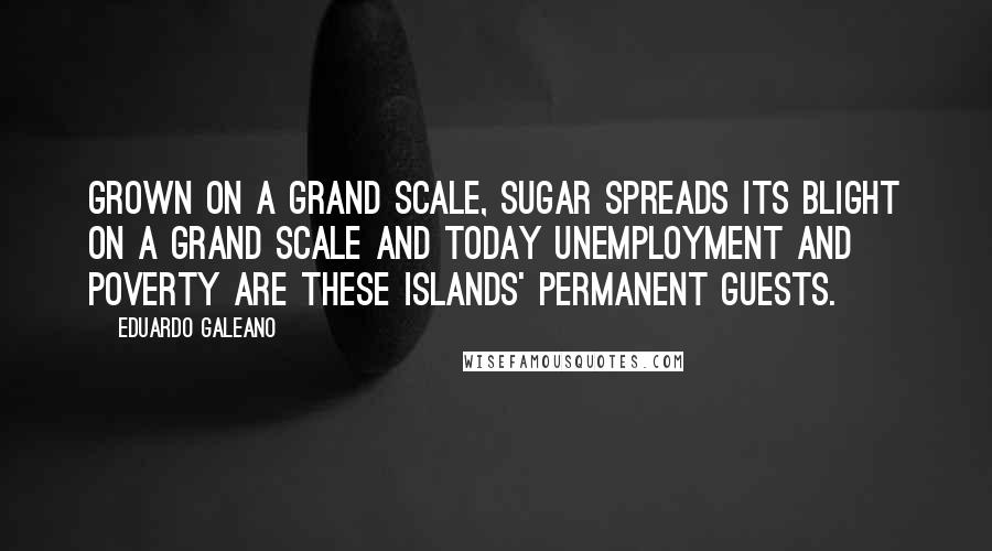 Eduardo Galeano Quotes: Grown on a grand scale, sugar spreads its blight on a grand scale and today unemployment and poverty are these islands' permanent guests.