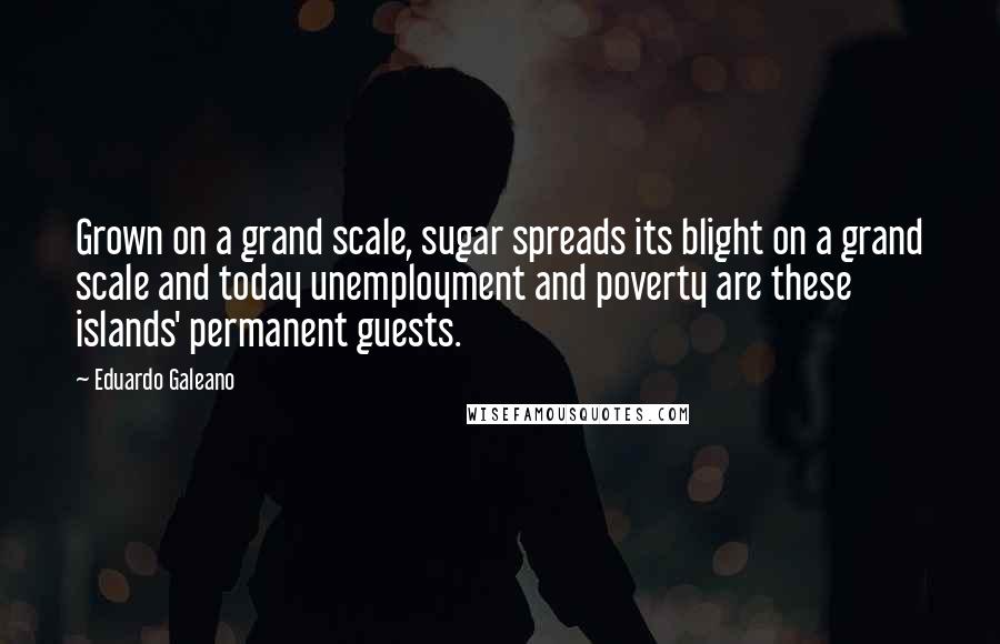 Eduardo Galeano Quotes: Grown on a grand scale, sugar spreads its blight on a grand scale and today unemployment and poverty are these islands' permanent guests.