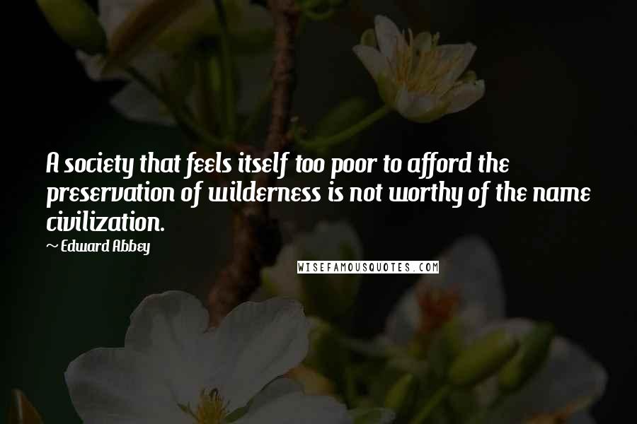 Edward Abbey Quotes: A society that feels itself too poor to afford the preservation of wilderness is not worthy of the name civilization.