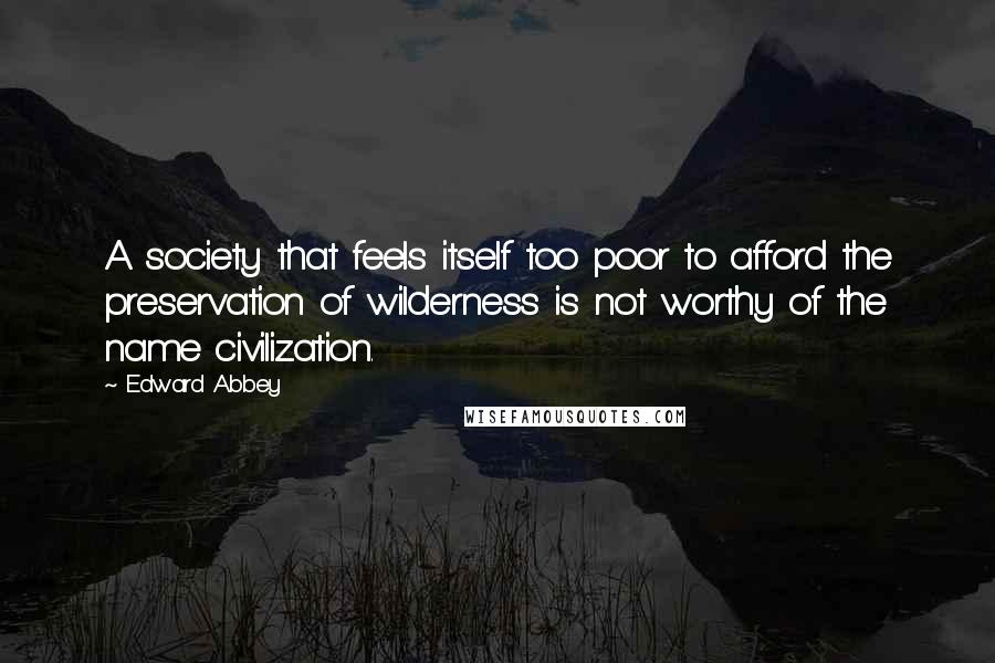 Edward Abbey Quotes: A society that feels itself too poor to afford the preservation of wilderness is not worthy of the name civilization.