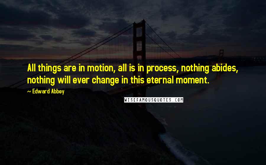 Edward Abbey Quotes: All things are in motion, all is in process, nothing abides, nothing will ever change in this eternal moment.