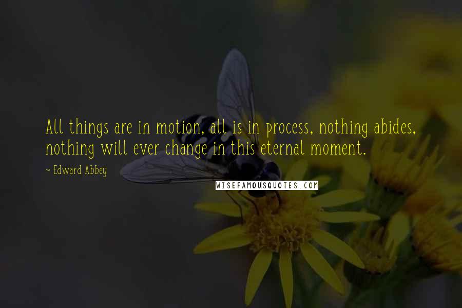 Edward Abbey Quotes: All things are in motion, all is in process, nothing abides, nothing will ever change in this eternal moment.