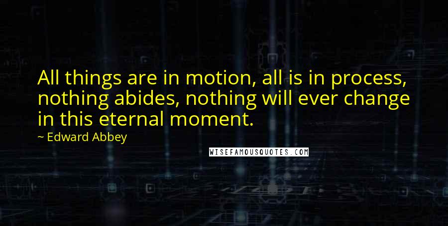 Edward Abbey Quotes: All things are in motion, all is in process, nothing abides, nothing will ever change in this eternal moment.