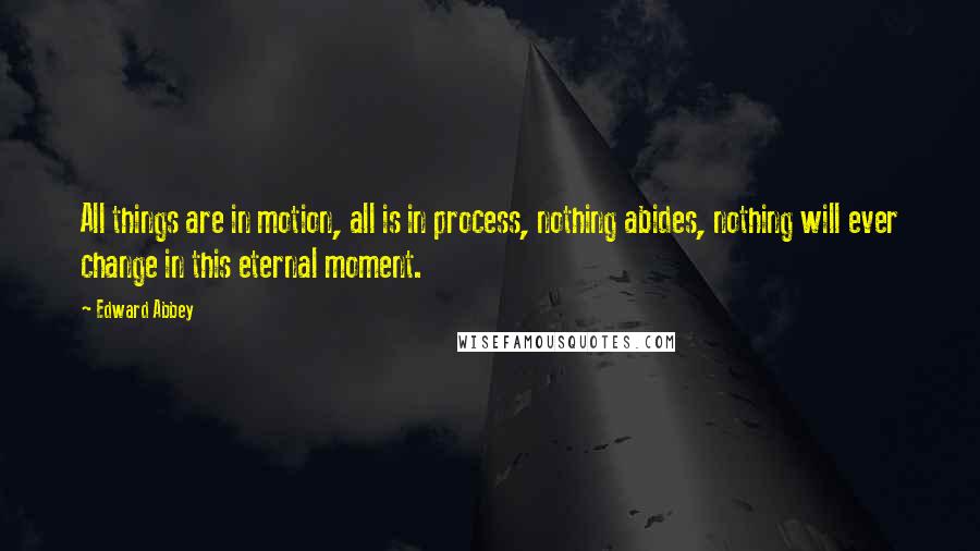 Edward Abbey Quotes: All things are in motion, all is in process, nothing abides, nothing will ever change in this eternal moment.