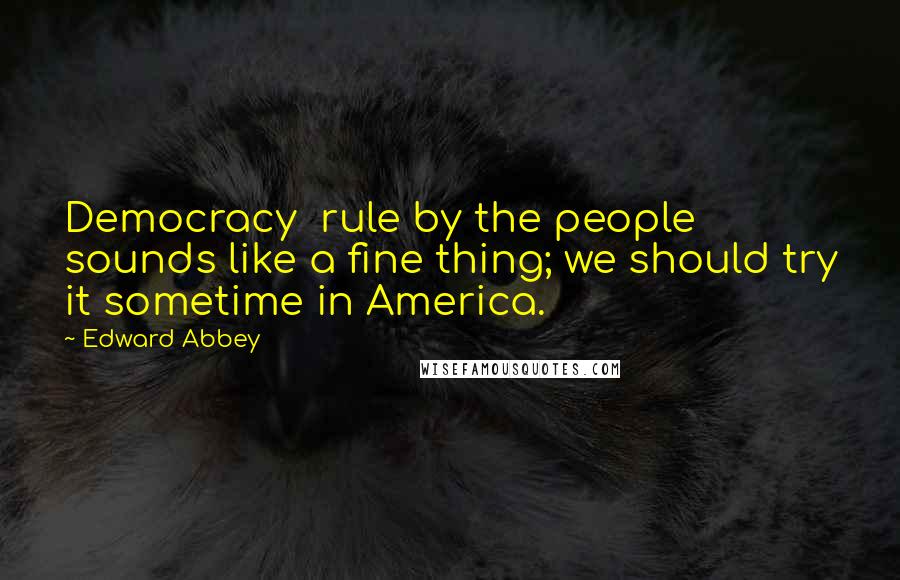 Edward Abbey Quotes: Democracy rule by the people sounds like a fine thing; we should try it sometime in America.