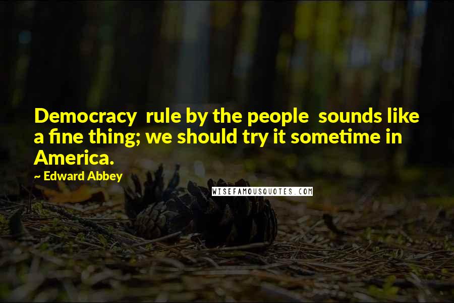 Edward Abbey Quotes: Democracy rule by the people sounds like a fine thing; we should try it sometime in America.