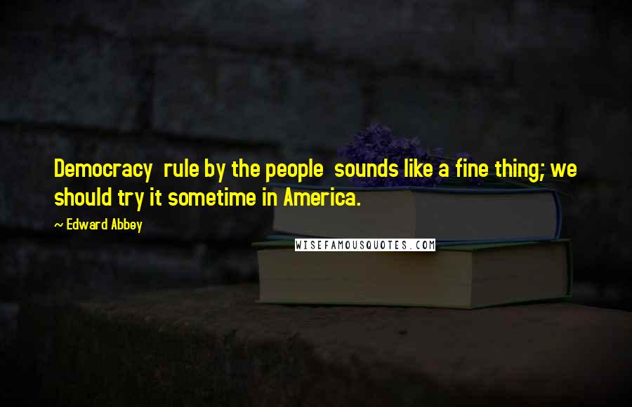 Edward Abbey Quotes: Democracy rule by the people sounds like a fine thing; we should try it sometime in America.