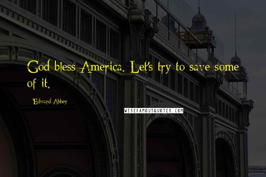 Edward Abbey Quotes: God bless America. Let's try to save some of it.