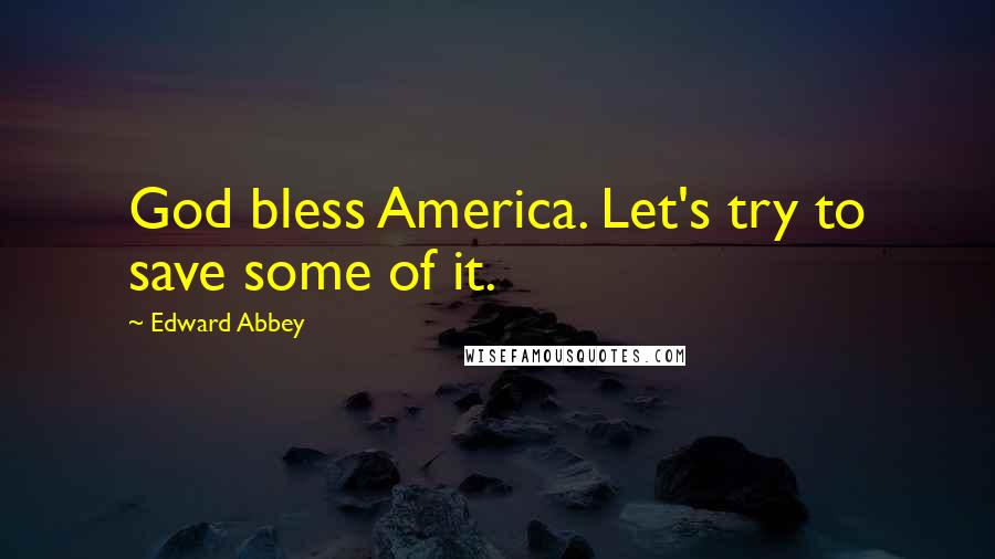 Edward Abbey Quotes: God bless America. Let's try to save some of it.