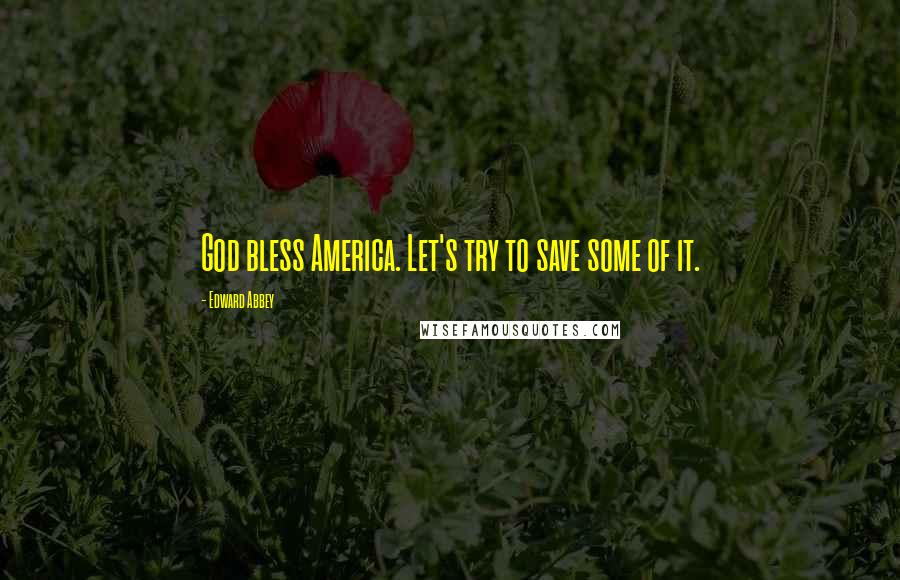 Edward Abbey Quotes: God bless America. Let's try to save some of it.