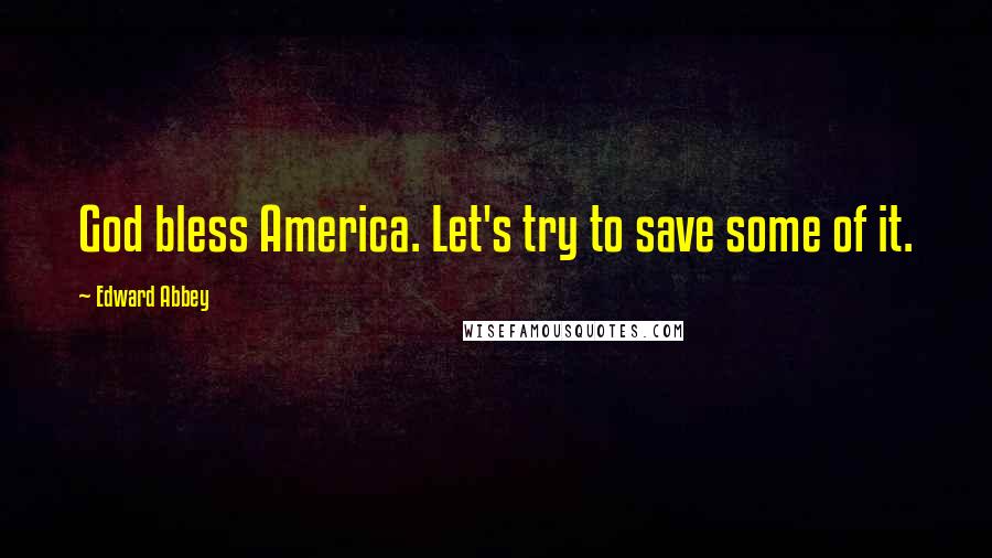 Edward Abbey Quotes: God bless America. Let's try to save some of it.