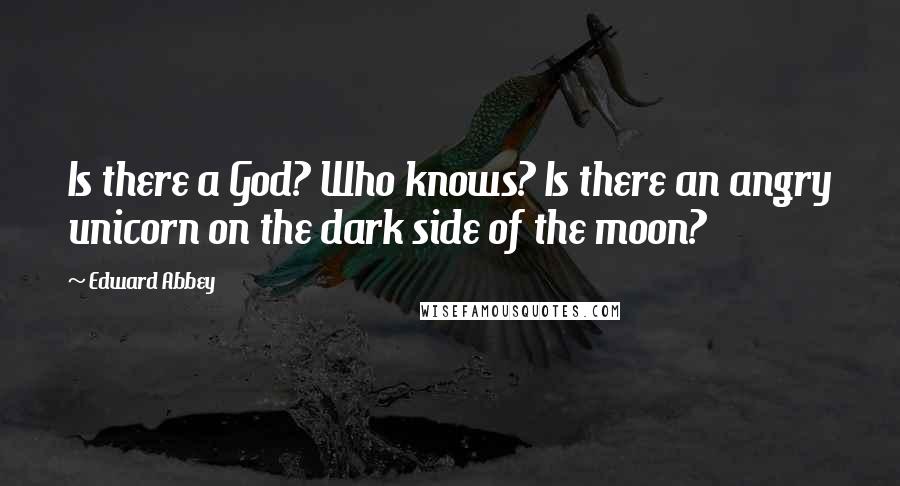 Edward Abbey Quotes: Is there a God? Who knows? Is there an angry unicorn on the dark side of the moon?