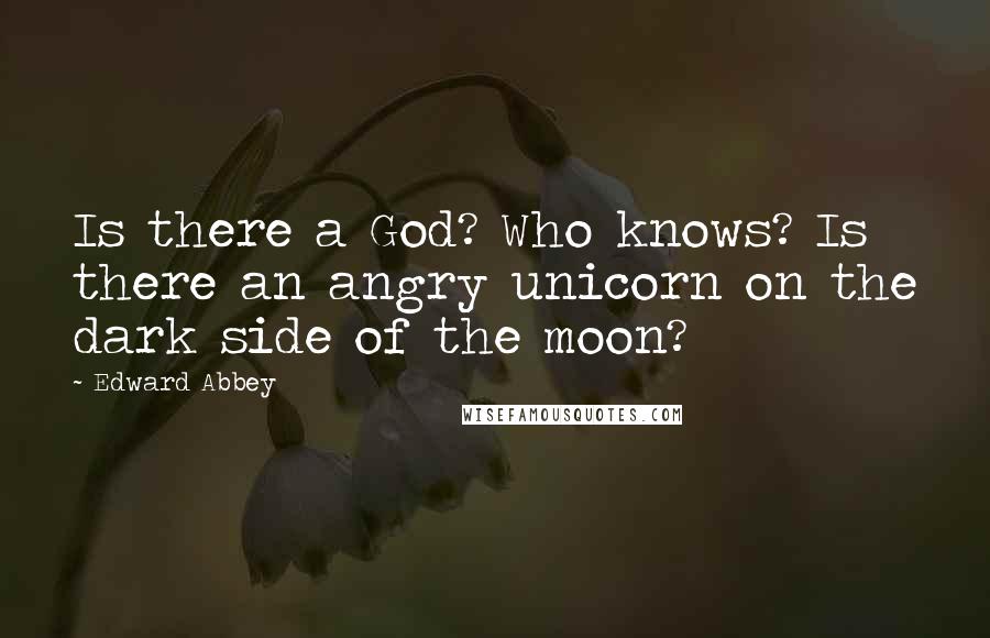 Edward Abbey Quotes: Is there a God? Who knows? Is there an angry unicorn on the dark side of the moon?