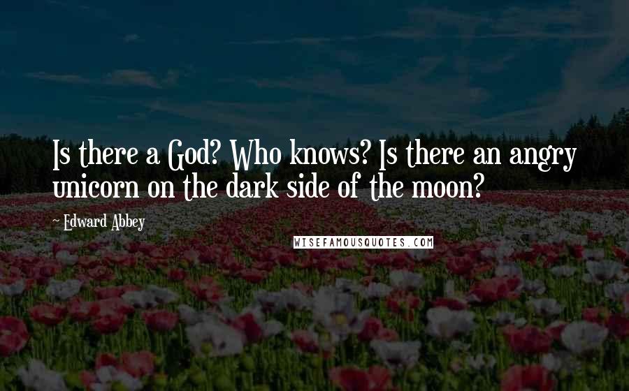 Edward Abbey Quotes: Is there a God? Who knows? Is there an angry unicorn on the dark side of the moon?