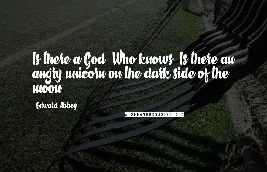 Edward Abbey Quotes: Is there a God? Who knows? Is there an angry unicorn on the dark side of the moon?