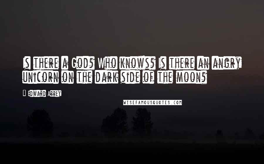 Edward Abbey Quotes: Is there a God? Who knows? Is there an angry unicorn on the dark side of the moon?