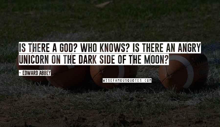 Edward Abbey Quotes: Is there a God? Who knows? Is there an angry unicorn on the dark side of the moon?