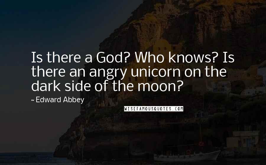 Edward Abbey Quotes: Is there a God? Who knows? Is there an angry unicorn on the dark side of the moon?