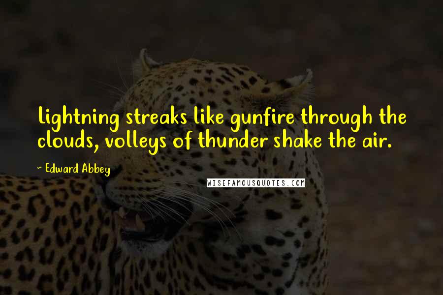 Edward Abbey Quotes: Lightning streaks like gunfire through the clouds, volleys of thunder shake the air.