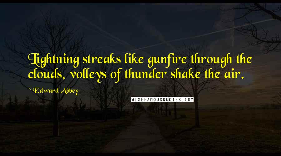 Edward Abbey Quotes: Lightning streaks like gunfire through the clouds, volleys of thunder shake the air.