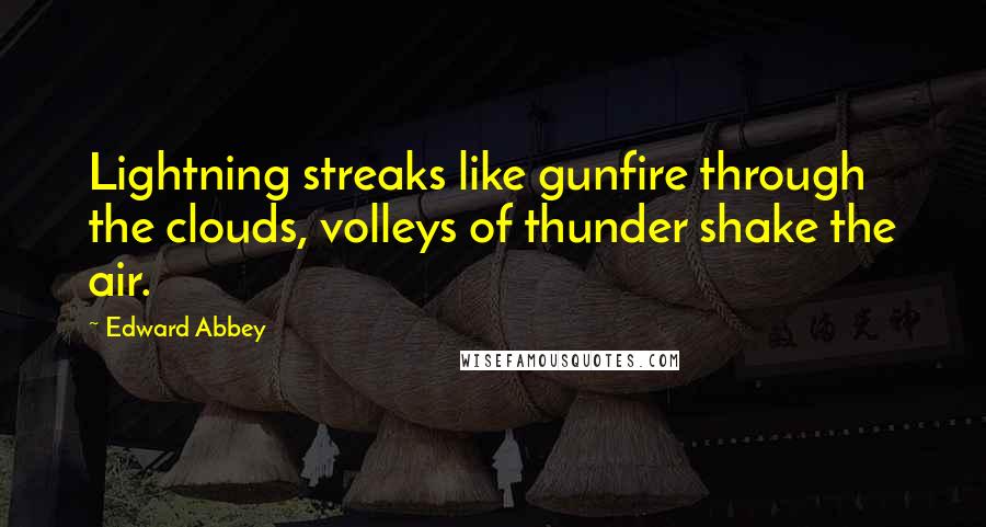 Edward Abbey Quotes: Lightning streaks like gunfire through the clouds, volleys of thunder shake the air.