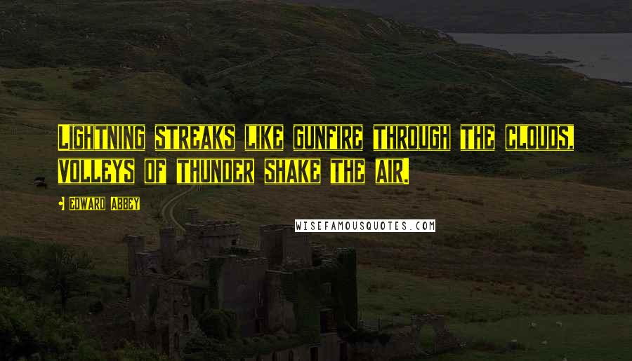 Edward Abbey Quotes: Lightning streaks like gunfire through the clouds, volleys of thunder shake the air.