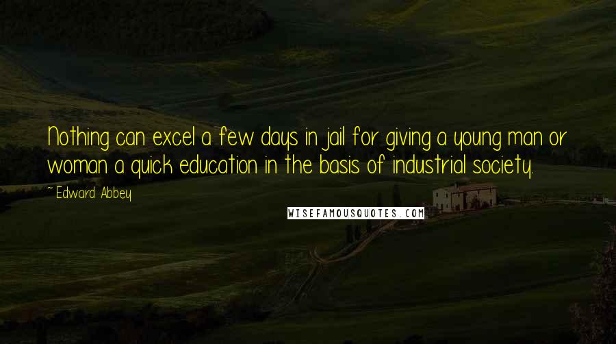 Edward Abbey Quotes: Nothing can excel a few days in jail for giving a young man or woman a quick education in the basis of industrial society.