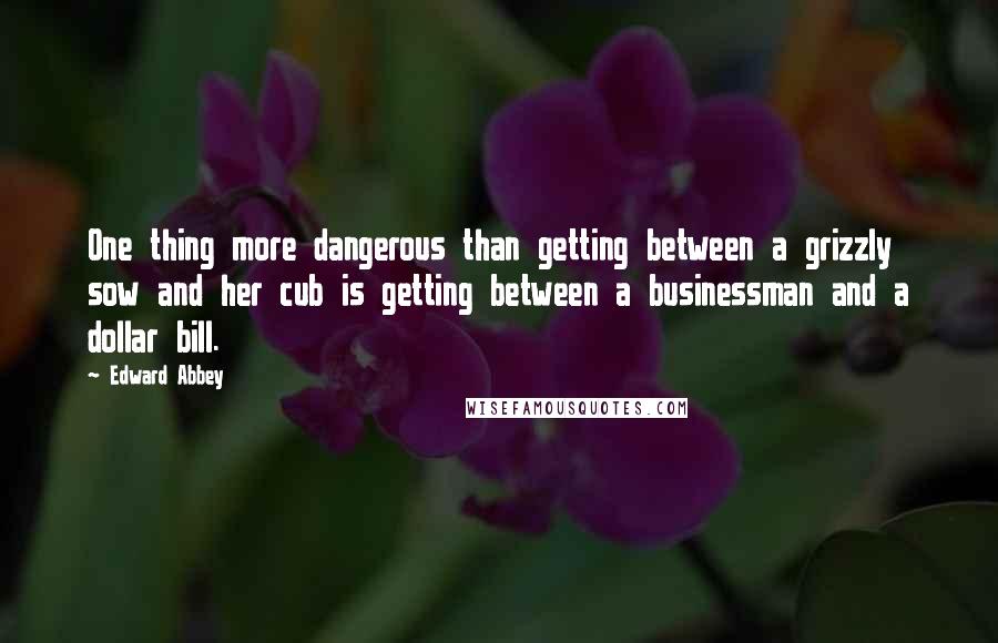 Edward Abbey Quotes: One thing more dangerous than getting between a grizzly sow and her cub is getting between a businessman and a dollar bill.