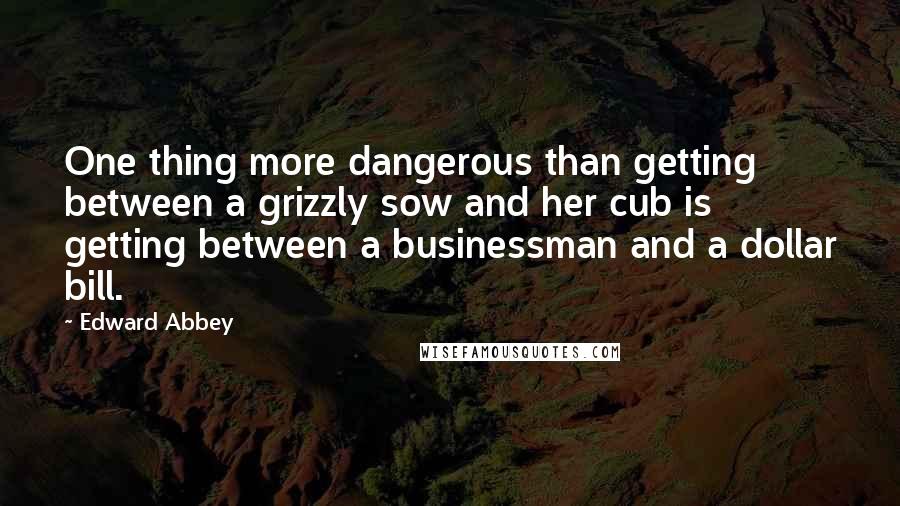 Edward Abbey Quotes: One thing more dangerous than getting between a grizzly sow and her cub is getting between a businessman and a dollar bill.