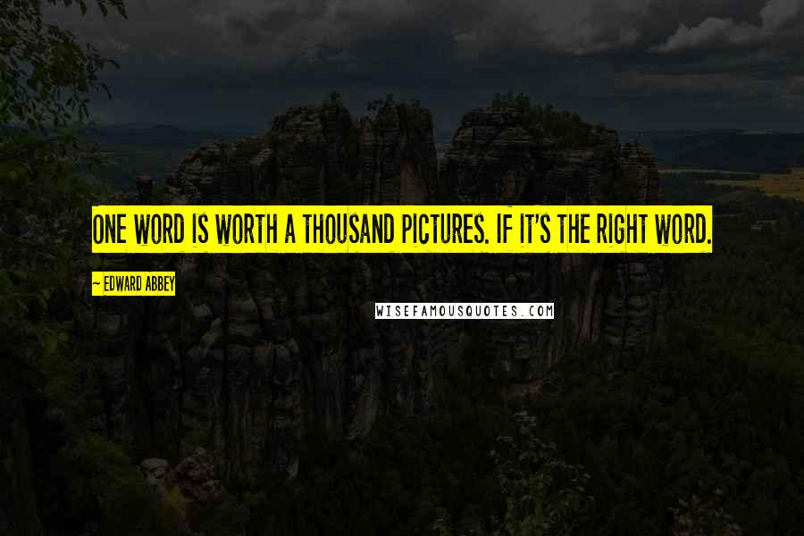 Edward Abbey Quotes: One word is worth a thousand pictures. If it's the right word.