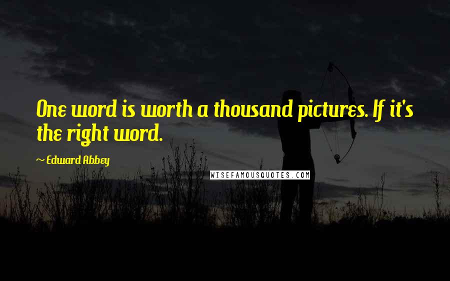 Edward Abbey Quotes: One word is worth a thousand pictures. If it's the right word.