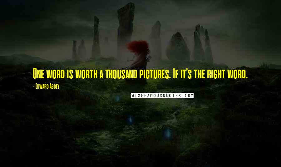 Edward Abbey Quotes: One word is worth a thousand pictures. If it's the right word.