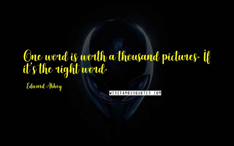 Edward Abbey Quotes: One word is worth a thousand pictures. If it's the right word.