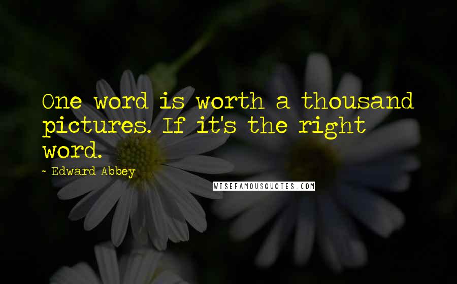 Edward Abbey Quotes: One word is worth a thousand pictures. If it's the right word.