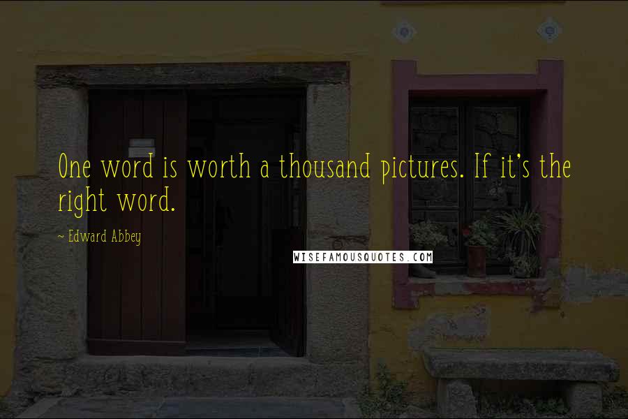 Edward Abbey Quotes: One word is worth a thousand pictures. If it's the right word.