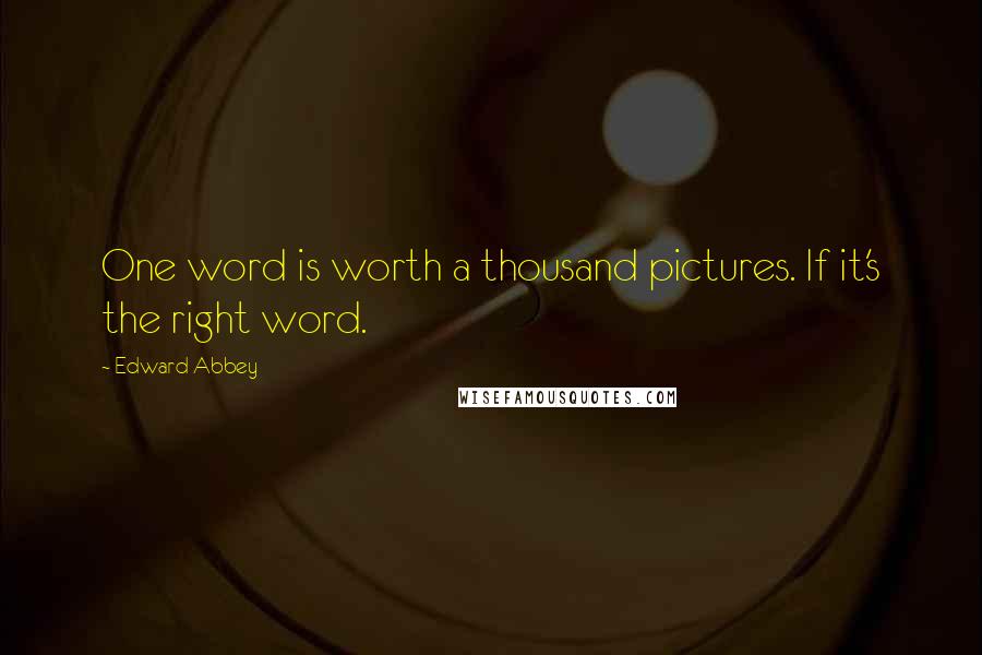 Edward Abbey Quotes: One word is worth a thousand pictures. If it's the right word.