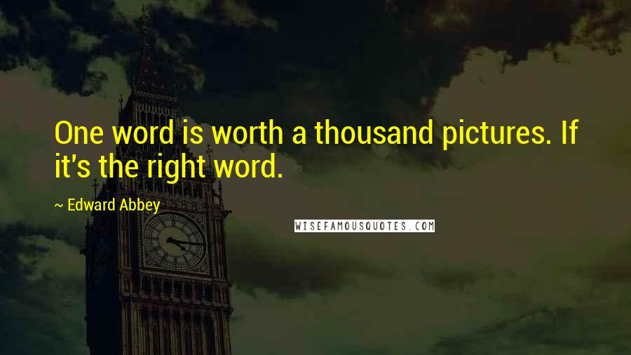 Edward Abbey Quotes: One word is worth a thousand pictures. If it's the right word.