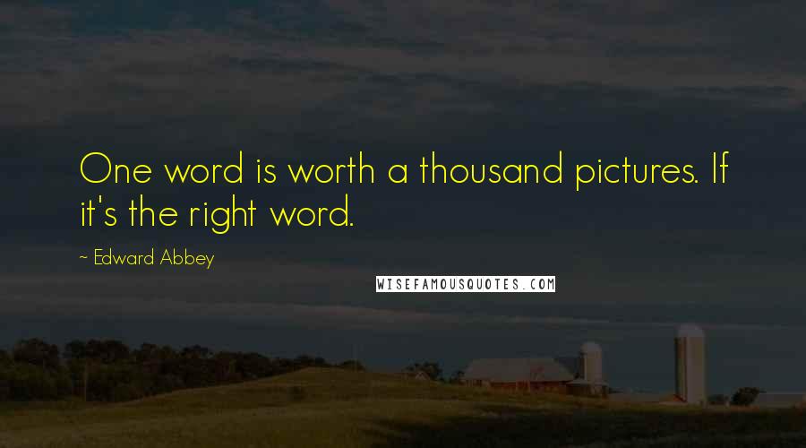 Edward Abbey Quotes: One word is worth a thousand pictures. If it's the right word.