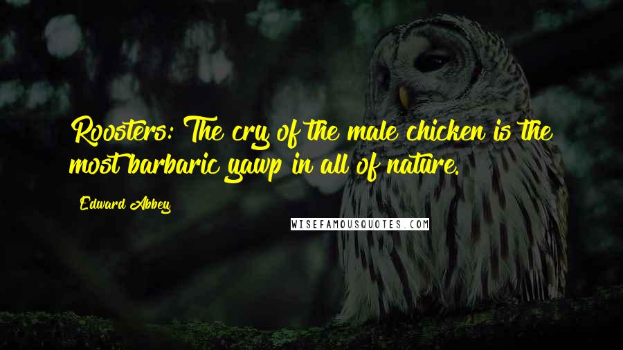 Edward Abbey Quotes: Roosters: The cry of the male chicken is the most barbaric yawp in all of nature.