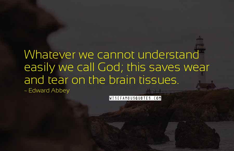 Edward Abbey Quotes: Whatever we cannot understand easily we call God; this saves wear and tear on the brain tissues.