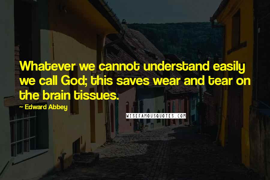 Edward Abbey Quotes: Whatever we cannot understand easily we call God; this saves wear and tear on the brain tissues.