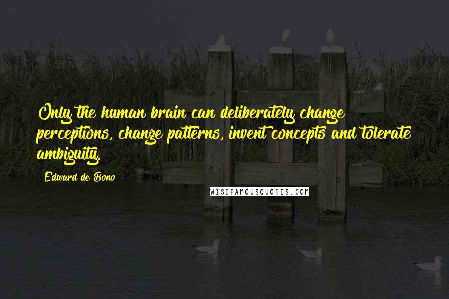 Edward De Bono Quotes: Only the human brain can deliberately change perceptions, change patterns, invent concepts and tolerate ambiguity.