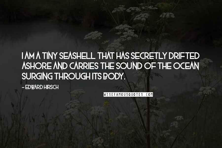 Edward Hirsch Quotes: I am a tiny seashell that has secretly drifted ashore and carries the sound of the ocean surging through its body.