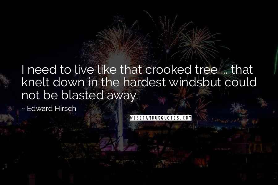 Edward Hirsch Quotes: I need to live like that crooked tree ... that knelt down in the hardest windsbut could not be blasted away.