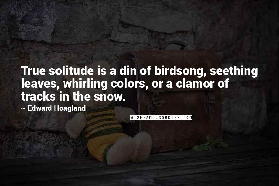 Edward Hoagland Quotes: True solitude is a din of birdsong, seething leaves, whirling colors, or a clamor of tracks in the snow.