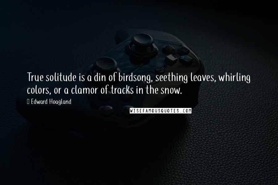 Edward Hoagland Quotes: True solitude is a din of birdsong, seething leaves, whirling colors, or a clamor of tracks in the snow.