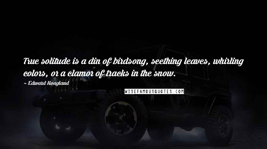 Edward Hoagland Quotes: True solitude is a din of birdsong, seething leaves, whirling colors, or a clamor of tracks in the snow.